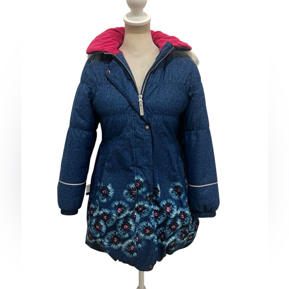 LENNE GIRLS BLUE PINK FUR HOODED WINTER SKI JACKET EUC 8/10 (see msrmts)